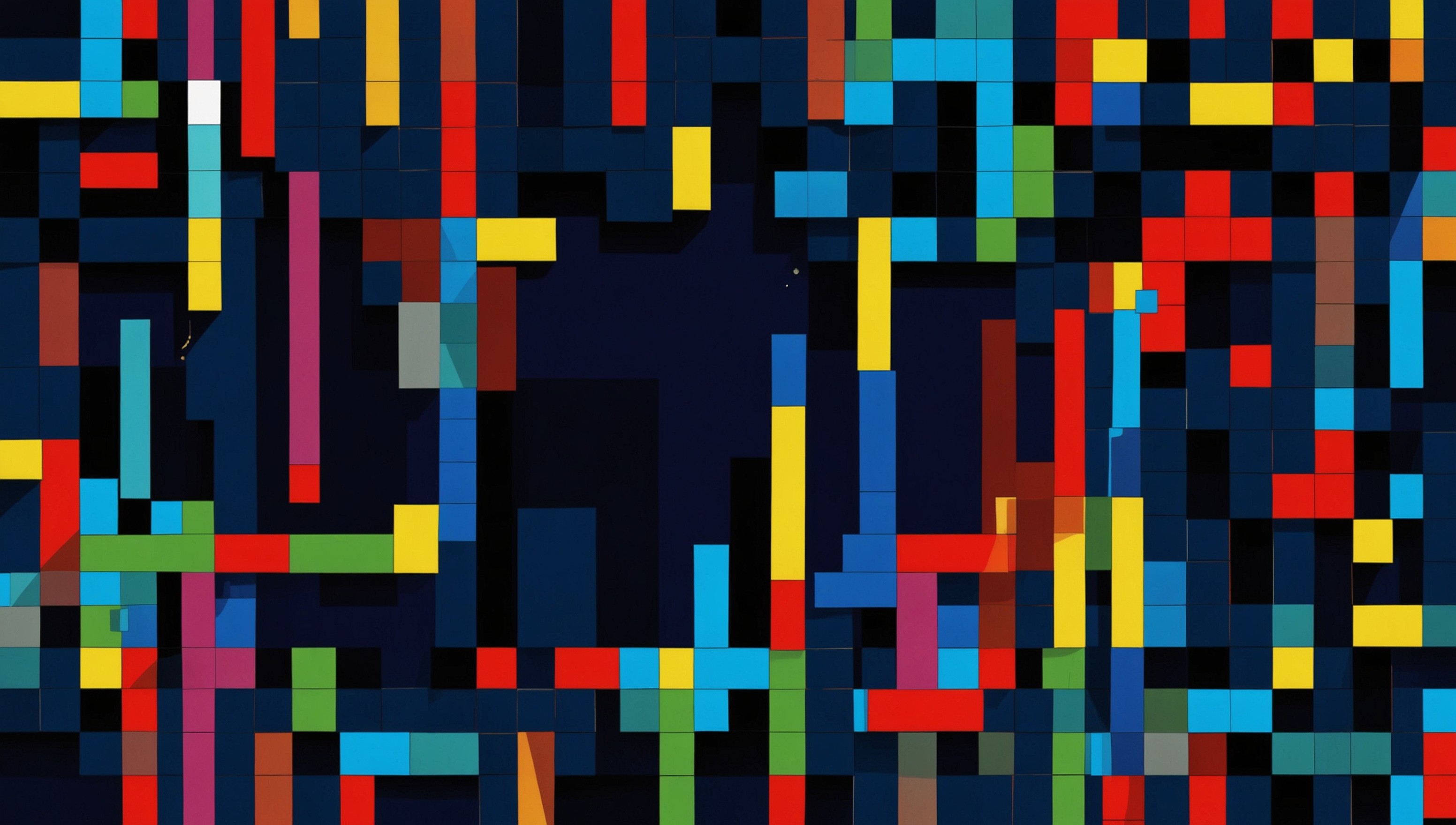 A vibrant and colorful digital illustration of a classic Tetris gameplay scene, set against a sleek, dark blue background, with the iconic Tetriminos in bold, bright colors such as red, green, blue, and yellow, arranged in a whimsical, staggered formation, with some blocks already locked into place and others hovering above, awaiting rotation and placement, accompanied by a subtle grid pattern to evoke a sense of depth and dimension, with a touch of digital glow and subtle shading to give the image a modern, retro-futuristic feel.